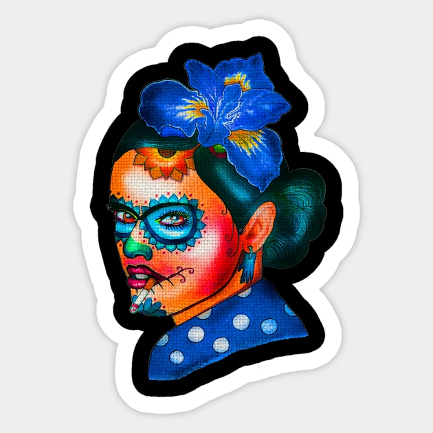 Dia De Los Muertos Skull Girl with Roses Sticker by Rablo